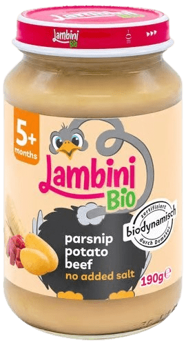 LAMBINI BIO Demeter příkrm pastinák, brambory a hovězí maso 190 g