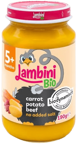 LAMBINI BIO Demeter příkrm mrkev, brambory a hovězí maso 190 g