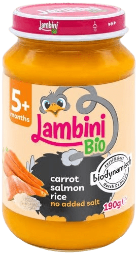 LAMBINI BIO Demeter příkrm mrkev, rýže a losos 190 g