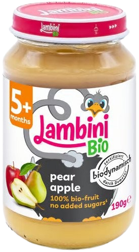 LAMBINI BIO Demeter příkrm hruška a jablko 190 g