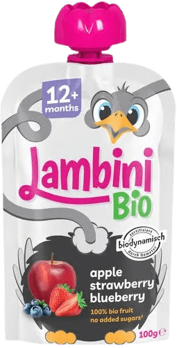 LAMBINI BIO Demeter kapsička jablko, jahoda a borůvka 100 g