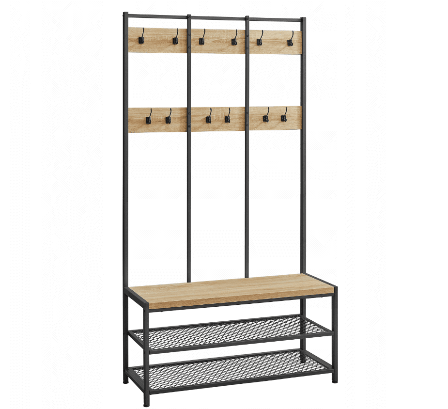 Kovová předsíňová stěna STAGE 184 cm, černá/dub sonoma