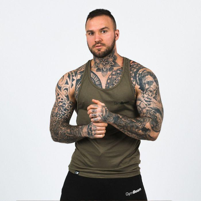 GymBeam Tílko Stringer Tank Top Heather Olive Green POUZE M - vojenská zelená (VÝPRODEJ)