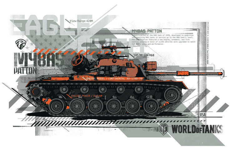 WOT Ilustrace World of Tanks - Patton, WOT, 40 × 26.7 cm