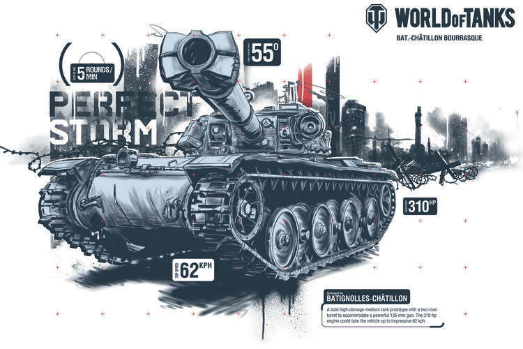 WOT Ilustrace World of Tanks - Bat.-Châtillon Bourrasque, WOT, 40 × 26.7 cm