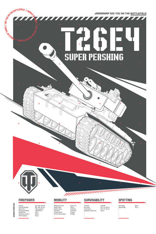 WOT Ilustrace World of Tanks - Super Pershing, WOT, 26.7 × 40 cm