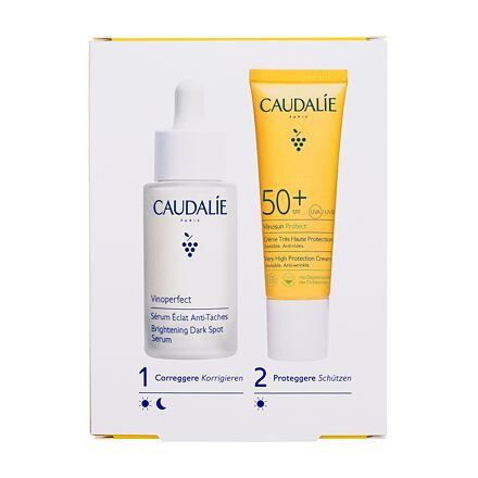 Caudalie Vinoperfect Brightening Dark Spot Serum : pleťové sérum Vinoperfect Brightening Dark Sport Serum 30 ml + opalovací krém Vinosun Protect Very High Protection Cream SPF50 25 ml pro ženy