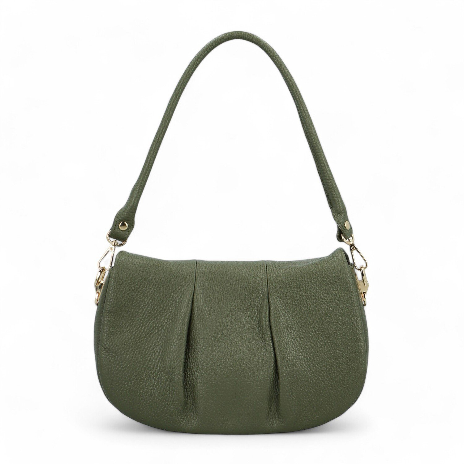 Dámská kožená kabelka na rameno tmavě zelená - Delami Francesca zelená