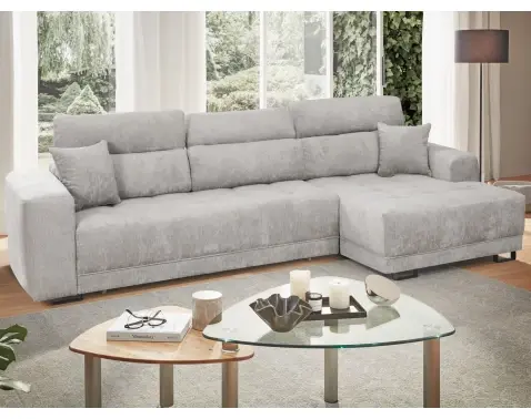 Rohová sedačka s nastavitelnou hloubkou sedu Vito Bravery, světle šedá látka