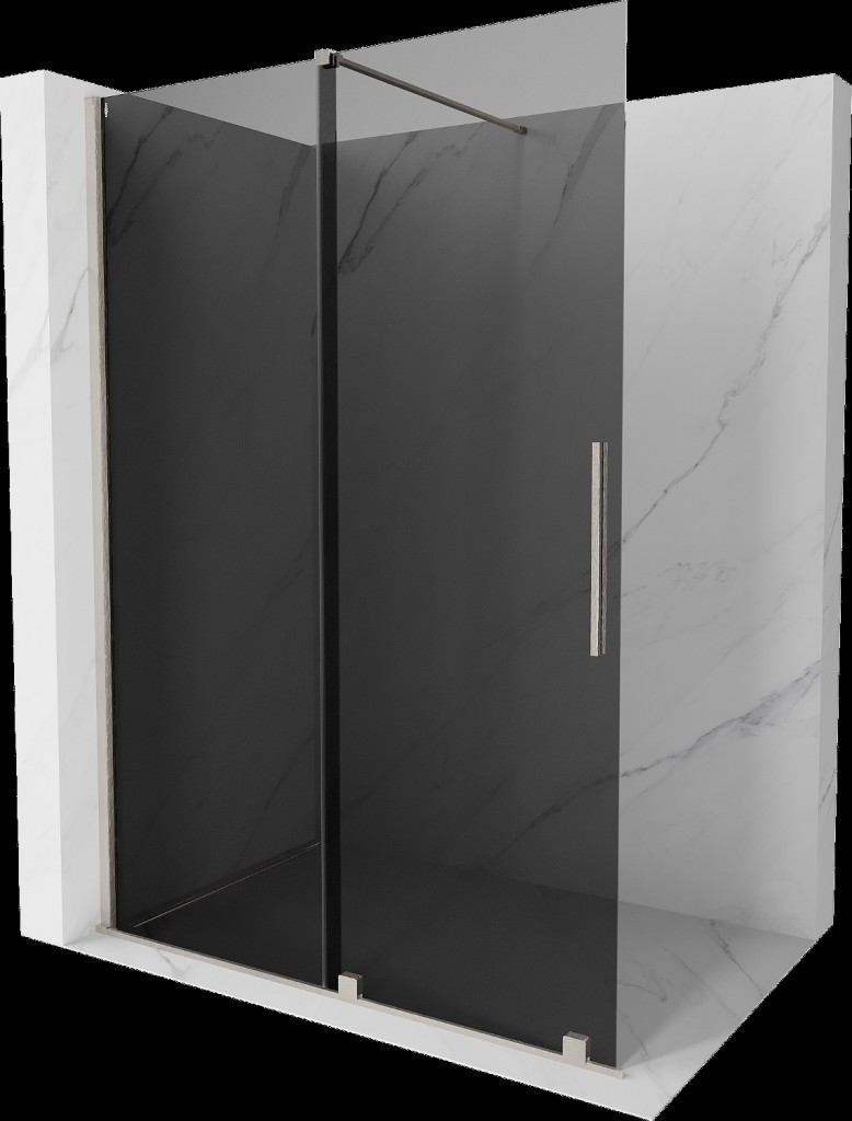 MEXEN/S Velar Sprchová zástěna posuvná Walk-in 140 x 200 cm, grafit 8 mm, nikl kartáčovaná 871-140-000-43-97