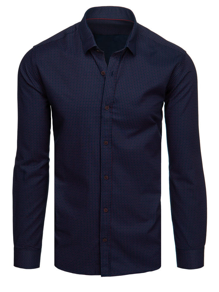 Koszula męska casualowa ciemnofioletowa w czerwone ciapki Dstreet