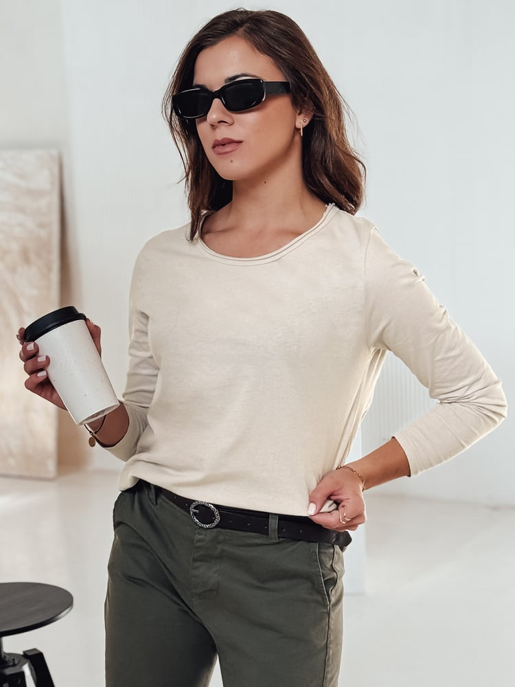 Bluzka damska one size MINIMODA z wisiorkiem beżowa Dstreet