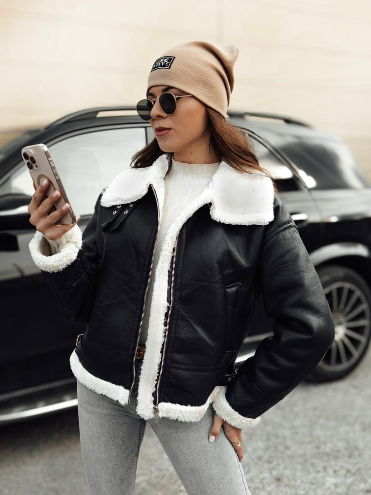 Kurtka damska FURBLAZE skórzana z kożuszkiem Dstreet czarna