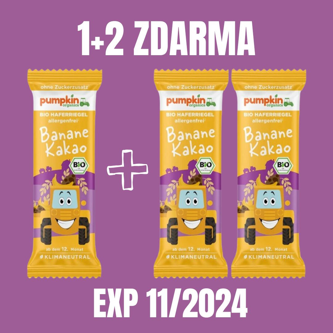 Pumpkin Organics BIO Ovesná tyčinka banán/kakao 20 g EXP 11/2024 1+2 ZDARMA