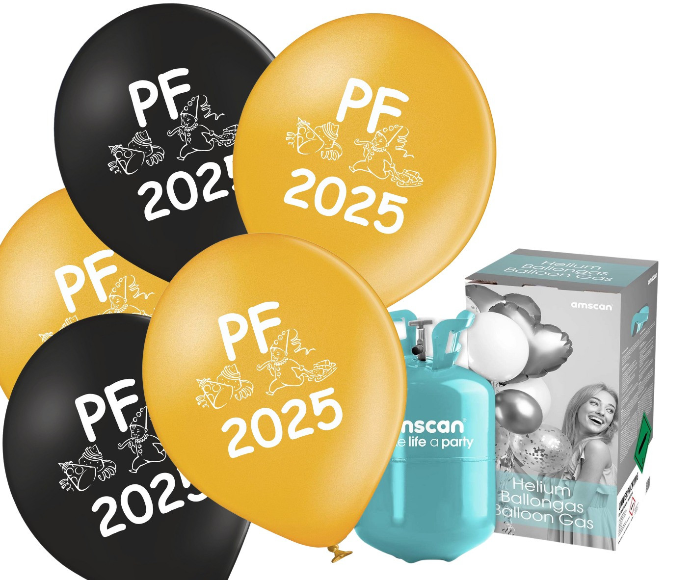 Silvestrovský helium set PF 2025 s balónky Metallic zlaté a černé mix 25 ks - Balonky.cz