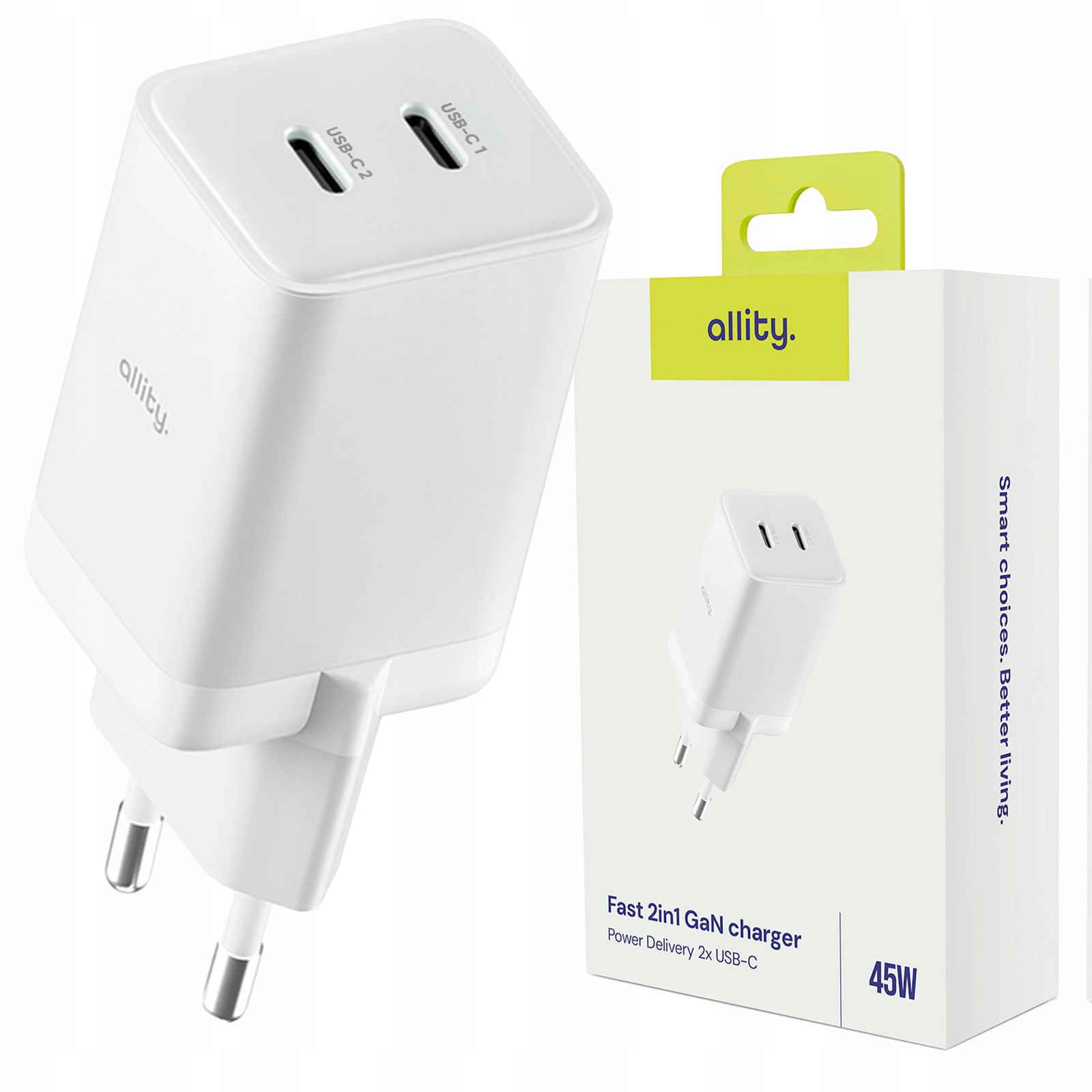 Allity nabíječka dva Usb-c 45W síťová GaN silná rychlá pro notebook telefon