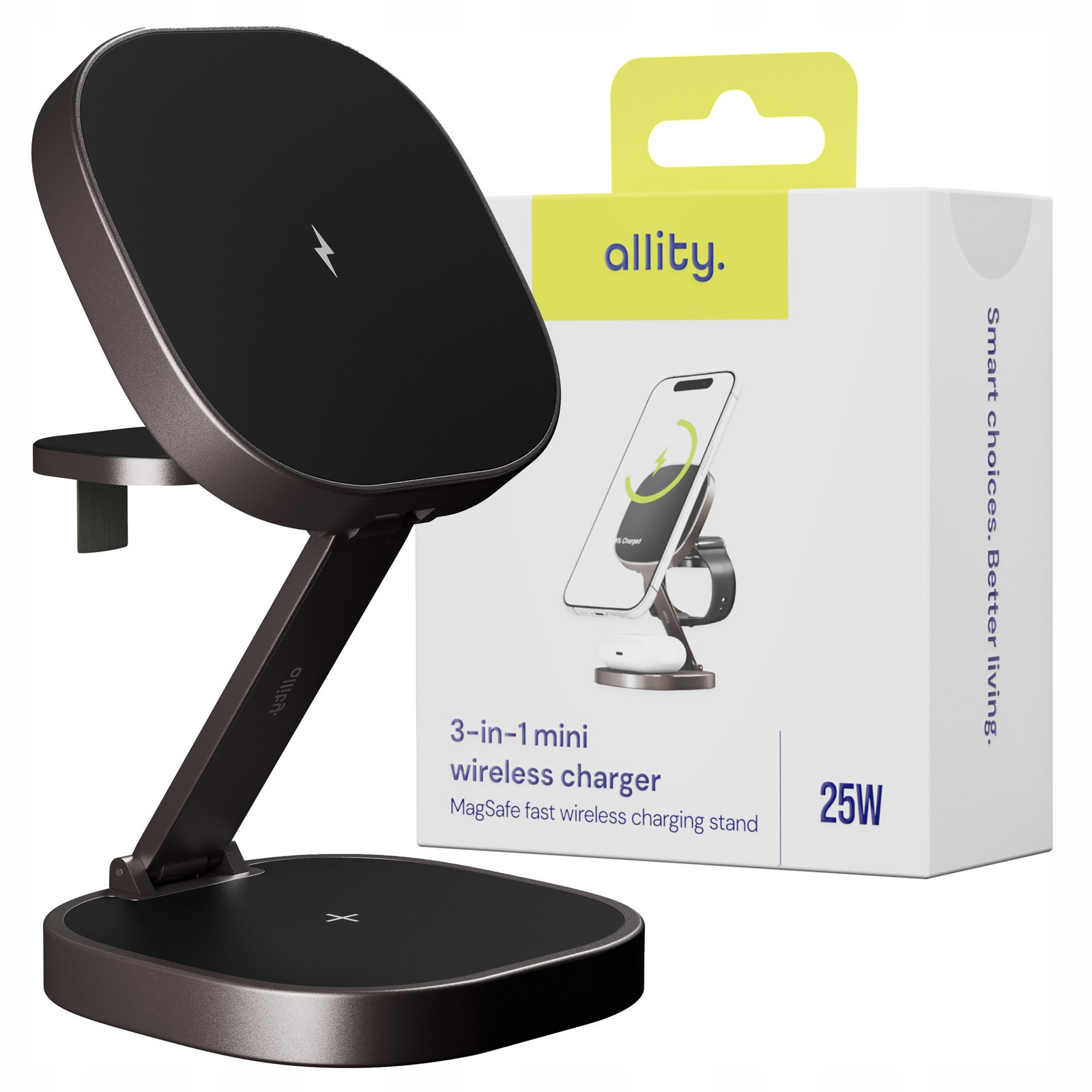 Allity indukční nabíječka 3v1 pro chytré hodinky telefonu sluchátek na magnet