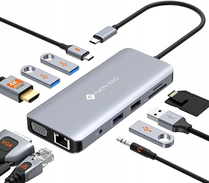 Usb C Hub Multiport Novoo R11 11 v 1 4K@60 Hdmi 4 porty Usb-a/c Sd/tf