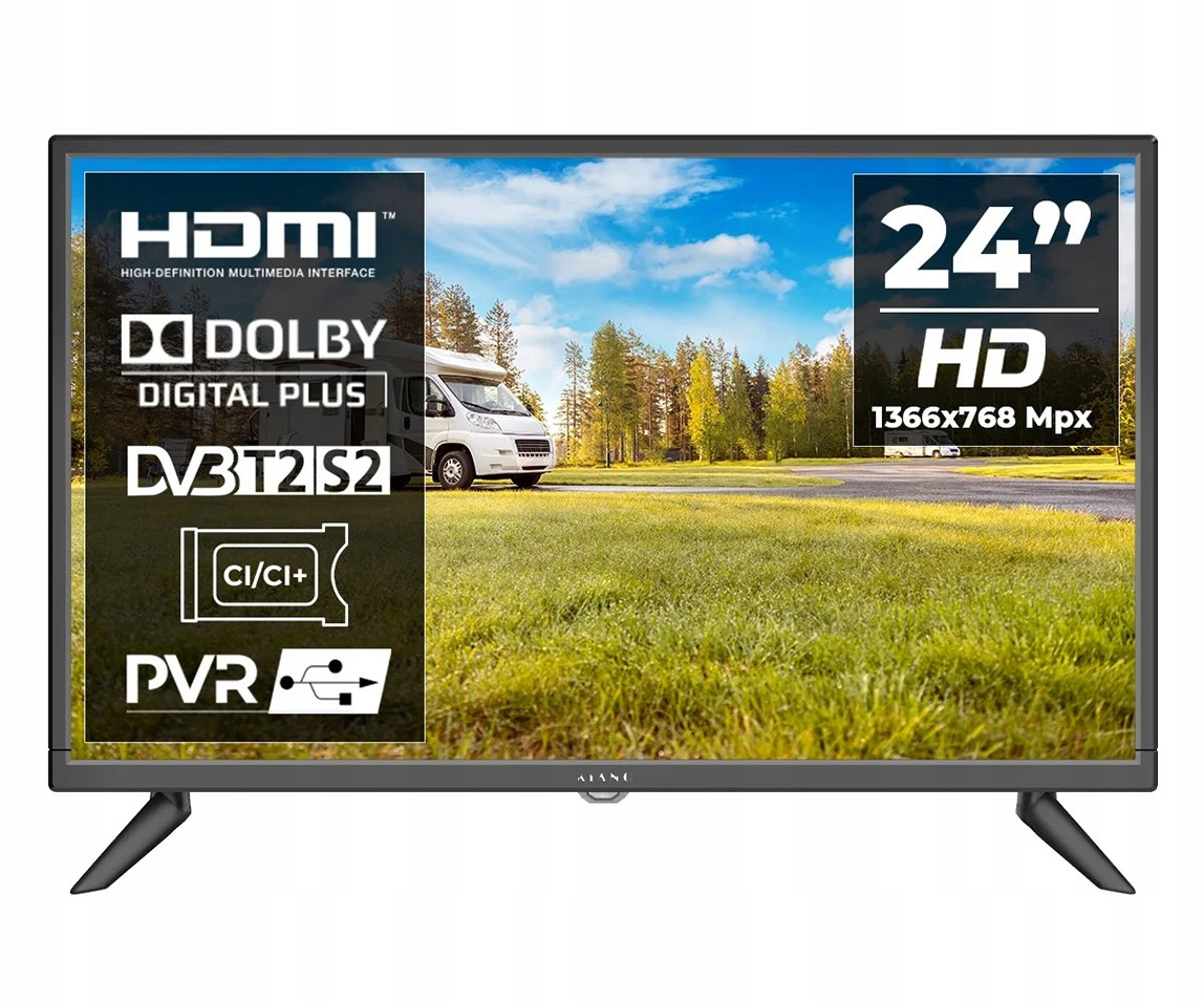 Televizor Na 12V/220V 24 Palců Hdmi Usb DVB-S2 DVB-T2 Hevc Nahrávání Dálkové Ovládání