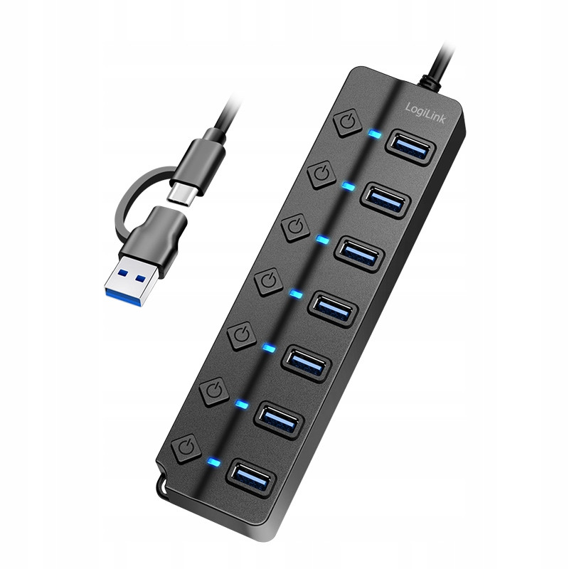 Usb 3.2 Gen1 7 Hub Portů LogiLink, Vypínače, Led Napájecí adaptér Rychlý přenos