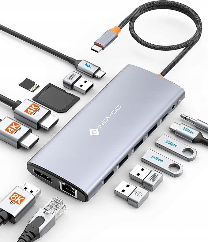 Dokovací stanice Usb C Hub pro duální Hdmi adaptér s kabelem 14 v 1