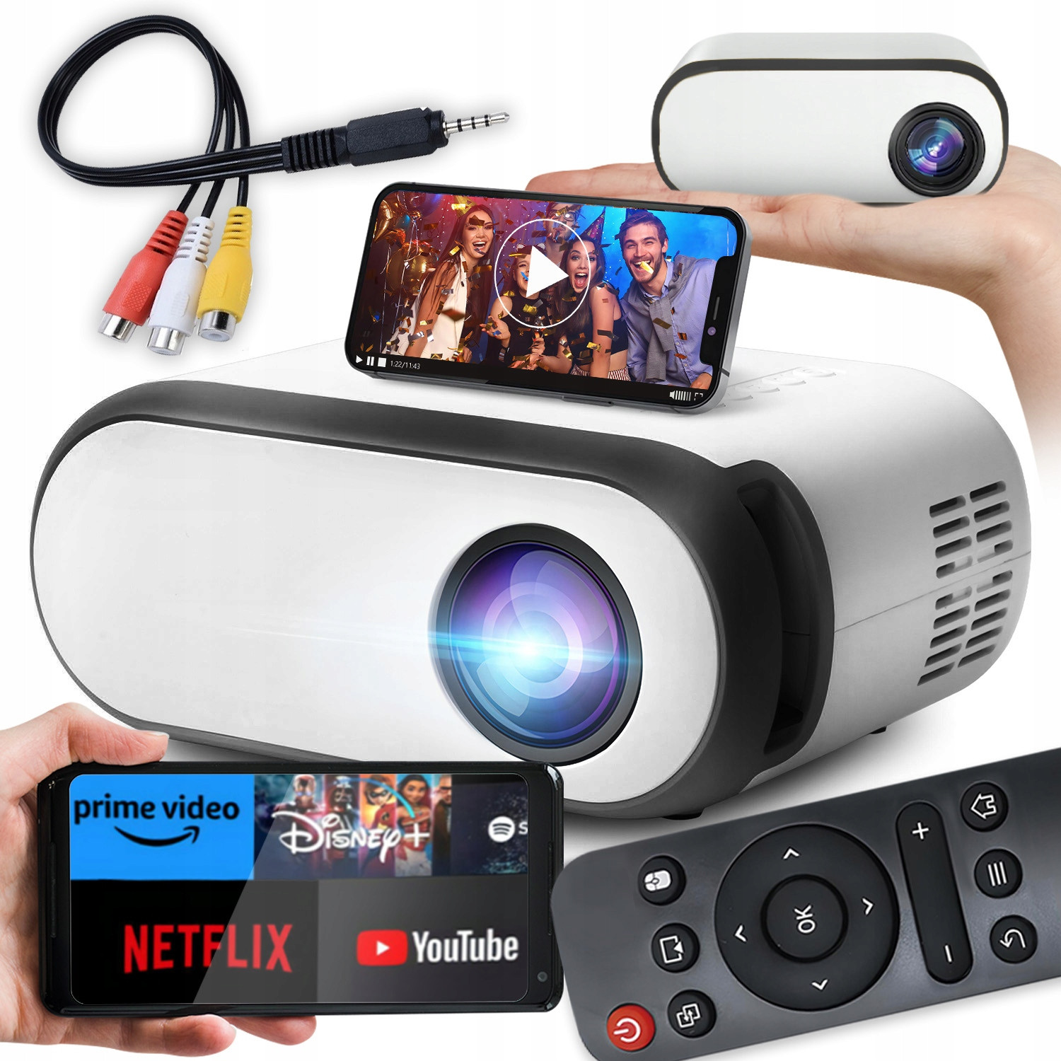 Projektor Tv Přenosné WiFi Full Hd pro telefon smartphonu 3000 lm