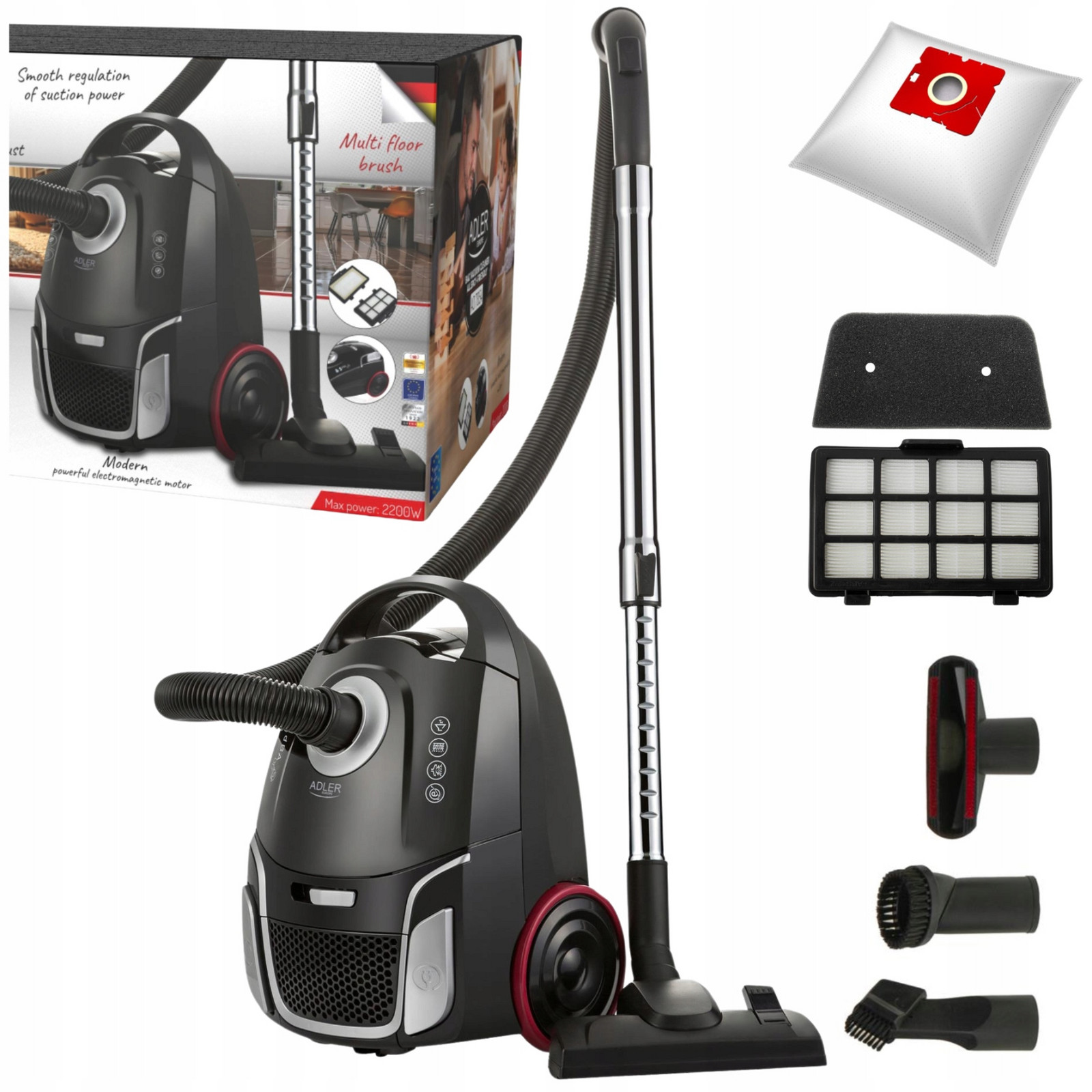 Vysavač Sáčkový Tradiční s Hepa filtrem 13 Tichý 17000Pa 2200W 65dB