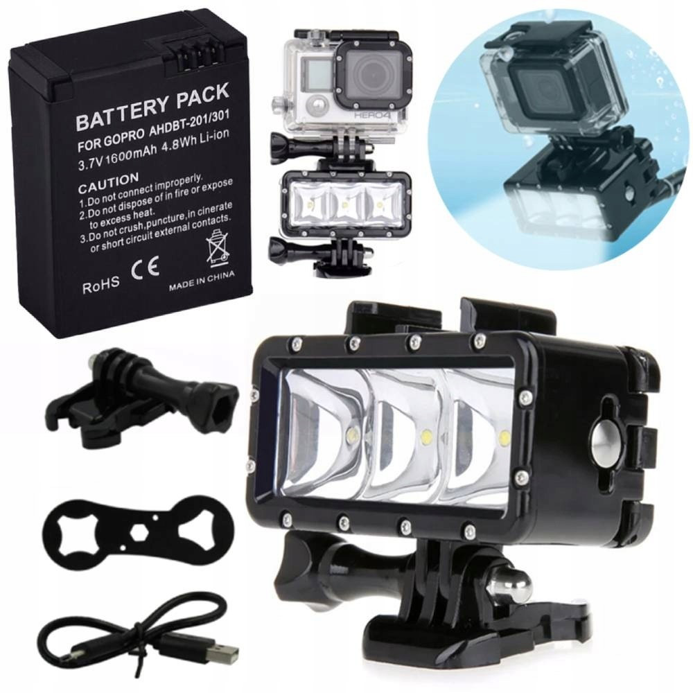 Led Lampa Voděodolná Pro Gopro Hero 12 11 10 9 8 7 Sjcam Xiaomi Sony Action