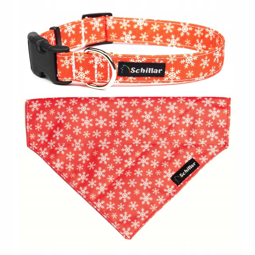 Vánoční sada pro psa nákrčník sněhové vločky červená M 35-50cm