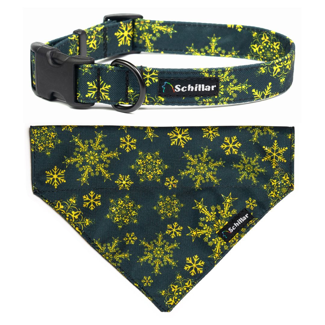 Vánoční sada pro psa obojek nákrčník zlatá zima L 40-60cm