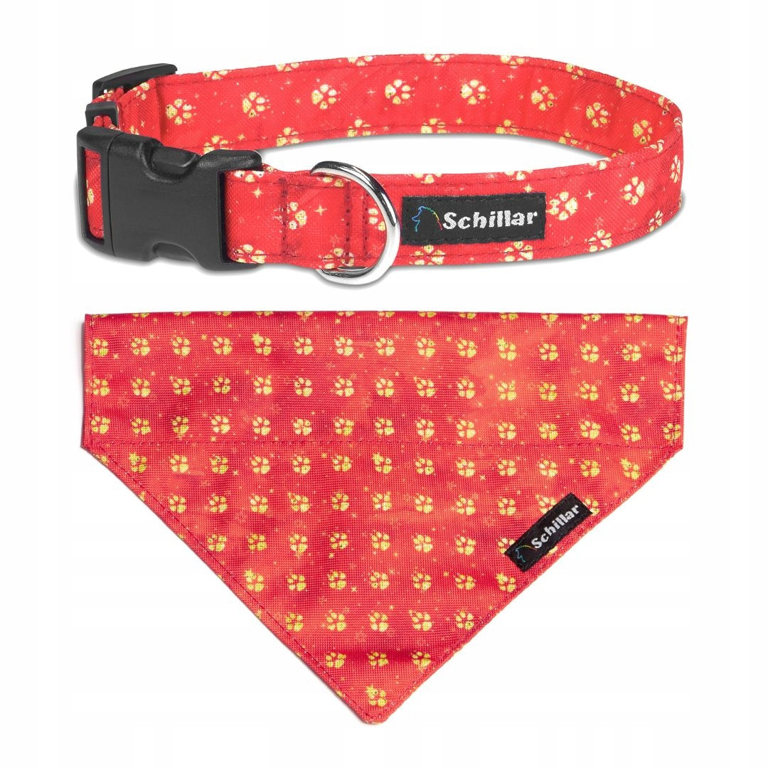 Vánoční sada pro psa nákrčník zlaté tlapky červená M 35-50cm