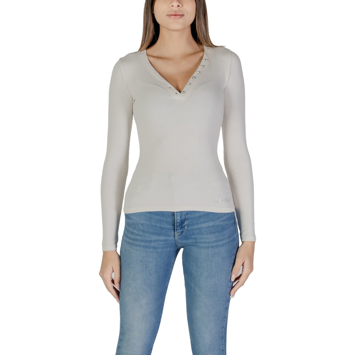 Guess  LS KYLA RIB HENLEY W4BP51 KBCO2  Bílá