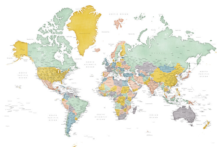 Blursbyai Mapa Detailed world map in mid-century colors, Patti, Blursbyai, 40 × 26.7 cm