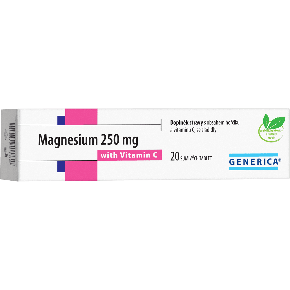 GENERICA Magnesium citrát 250 mg s vitaminem C 20 šumivých tablet, poškozený obal