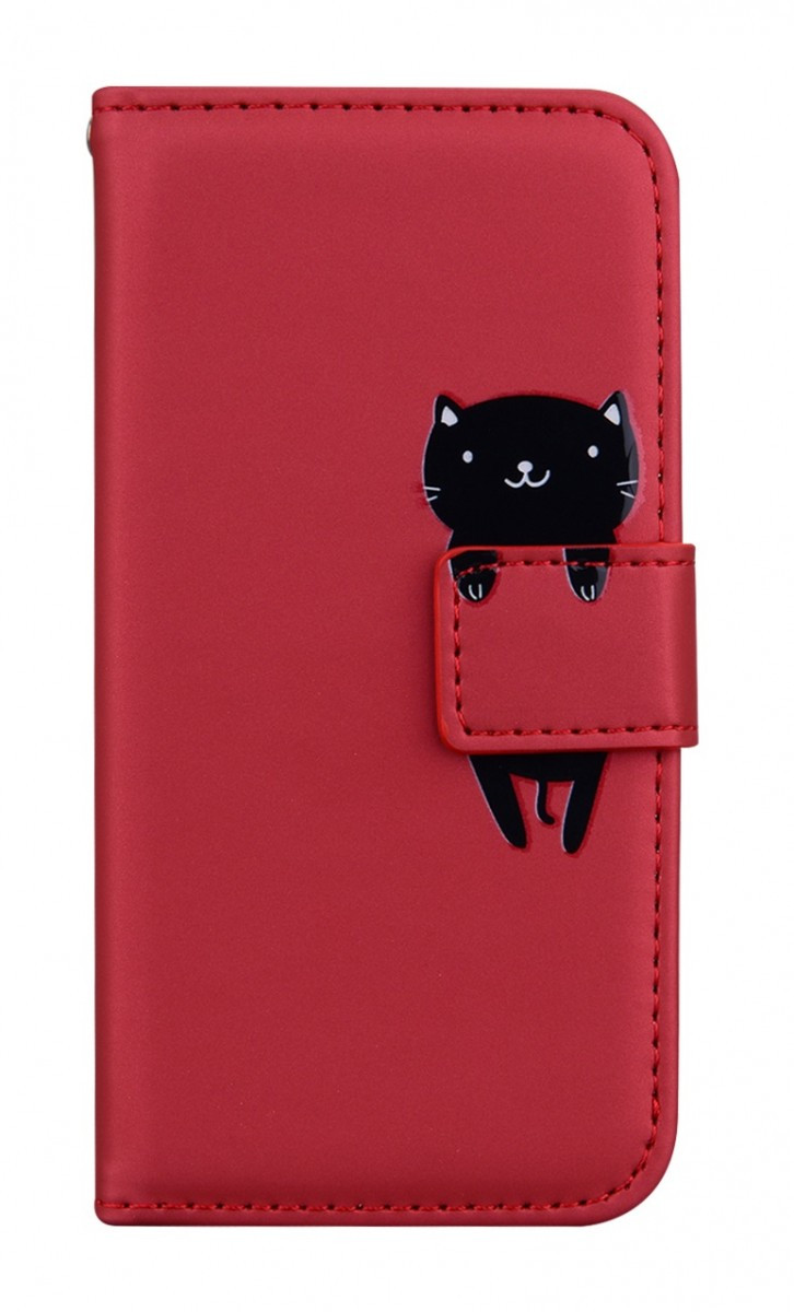 Pouzdro TopQ Xiaomi Redmi 14C knížkové vínové s kočičkou 132684