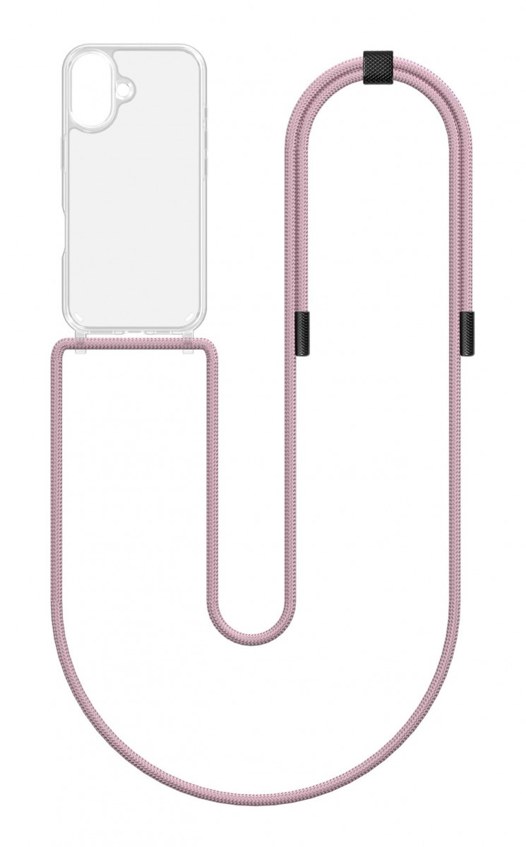 Kryt TopQ Simple iPhone 16 s růžovou šňůrkou průhledný 131114