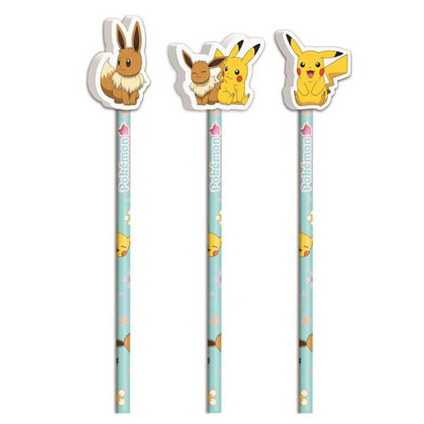 Tužka Pokémon s gumou - Pikachu a Eevee - 3 ks