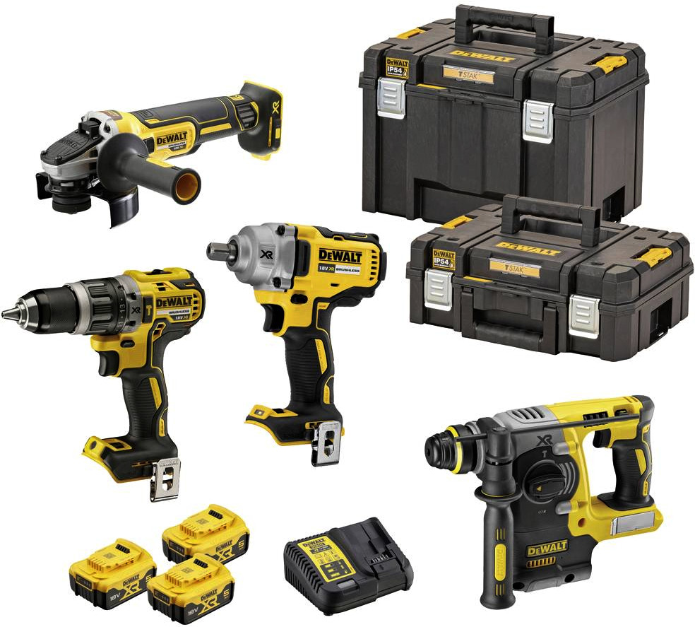 DeWALT DCK428P3T (3x5Ah) 18V XR 4dílná sada aku nářadí s úložnými boxy Tstak