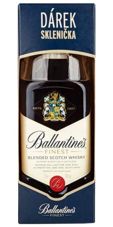 Ballantines Finest + sklenička v krabičce 0.7l