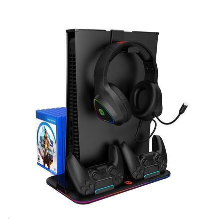 CANYON multifunkční chladící stojan pro PS5, nabíjení 2 PS5 ovladačů, RGB podsvícení, černý