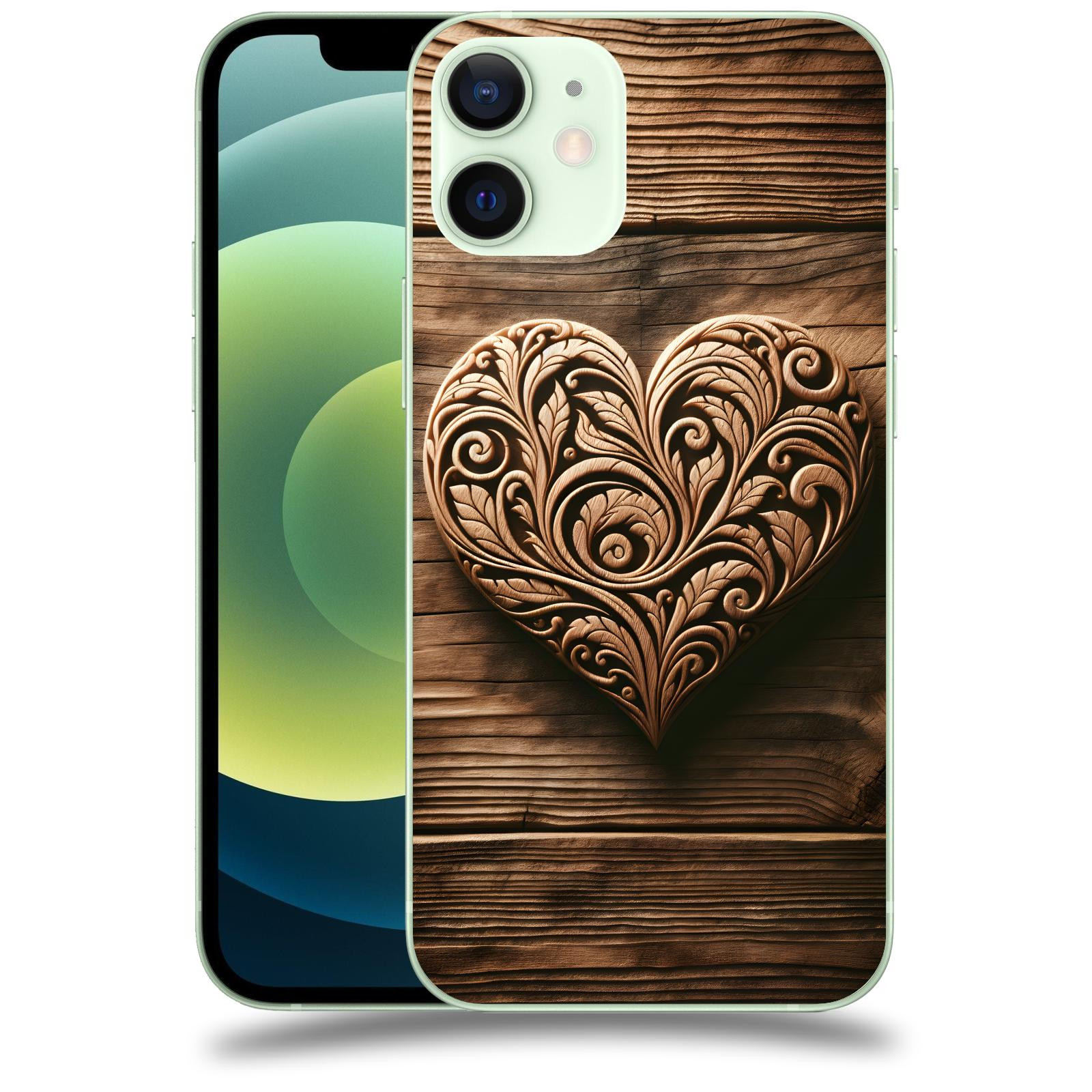 ACOVER Kryt na mobil Apple iPhone 12 mini - Dřevěné srdce