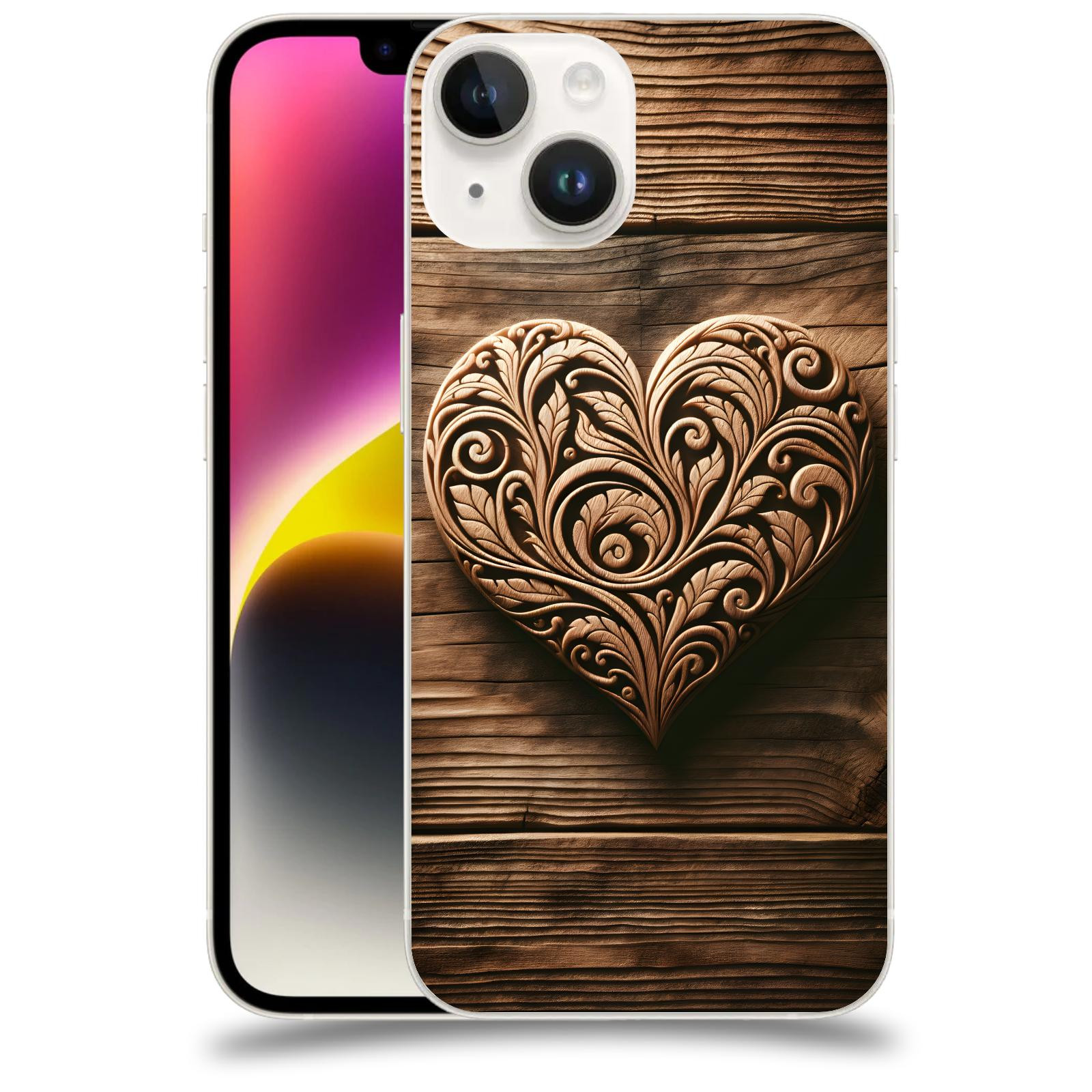 ACOVER Kryt na mobil Apple iPhone 14 - Dřevěné srdce