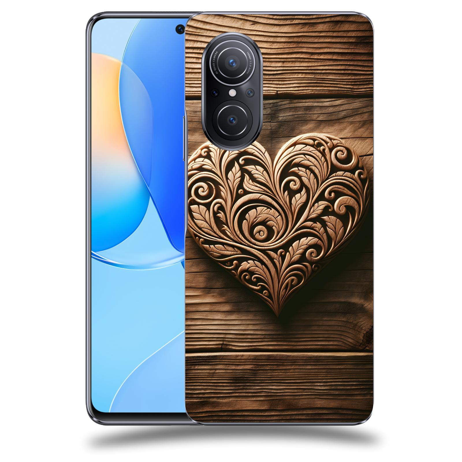 ACOVER Kryt na mobil Huawei Nova 9 SE - Dřevěné srdce