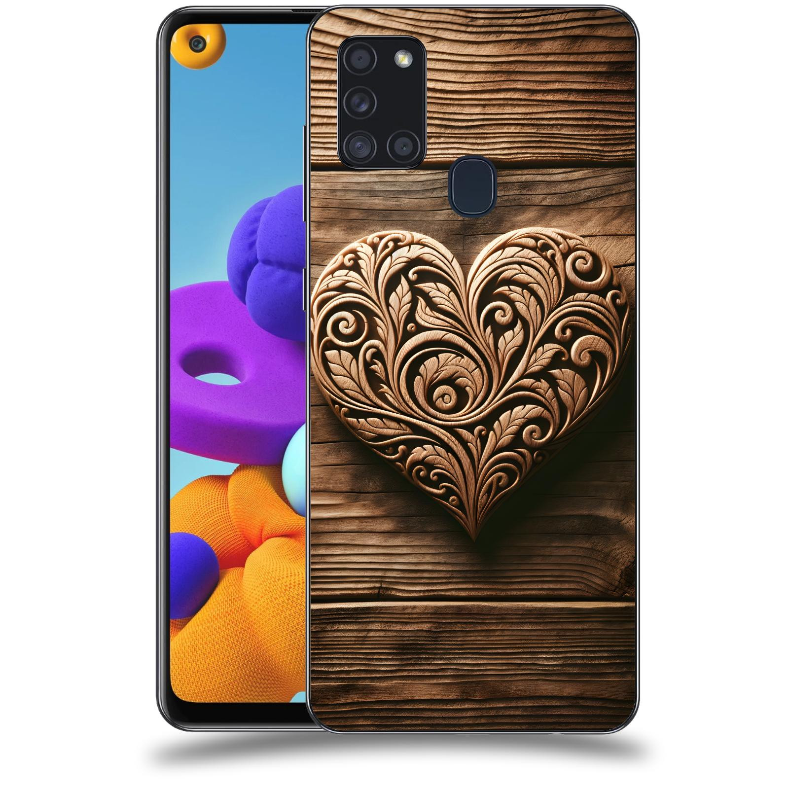 ACOVER Kryt na mobil Samsung Galaxy A21s - Dřevěné srdce