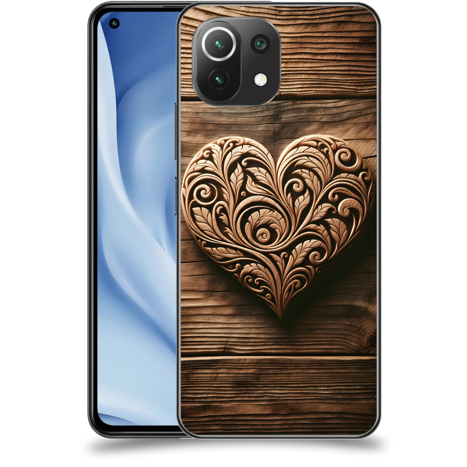 ACOVER Kryt na mobil Xiaomi Mi 11 Lite - Dřevěné srdce