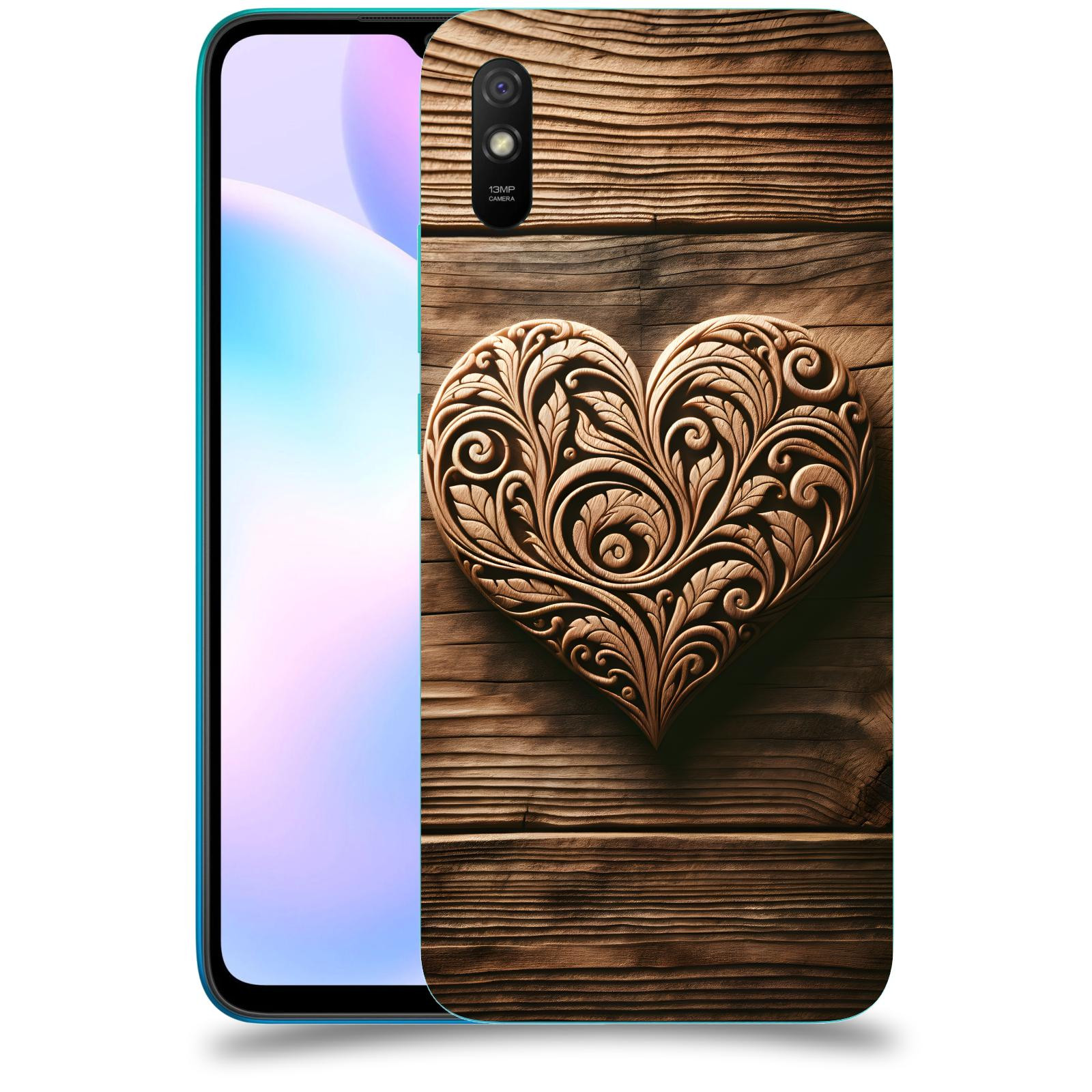 ACOVER Kryt na mobil Xiaomi Redmi 9AT - Dřevěné srdce