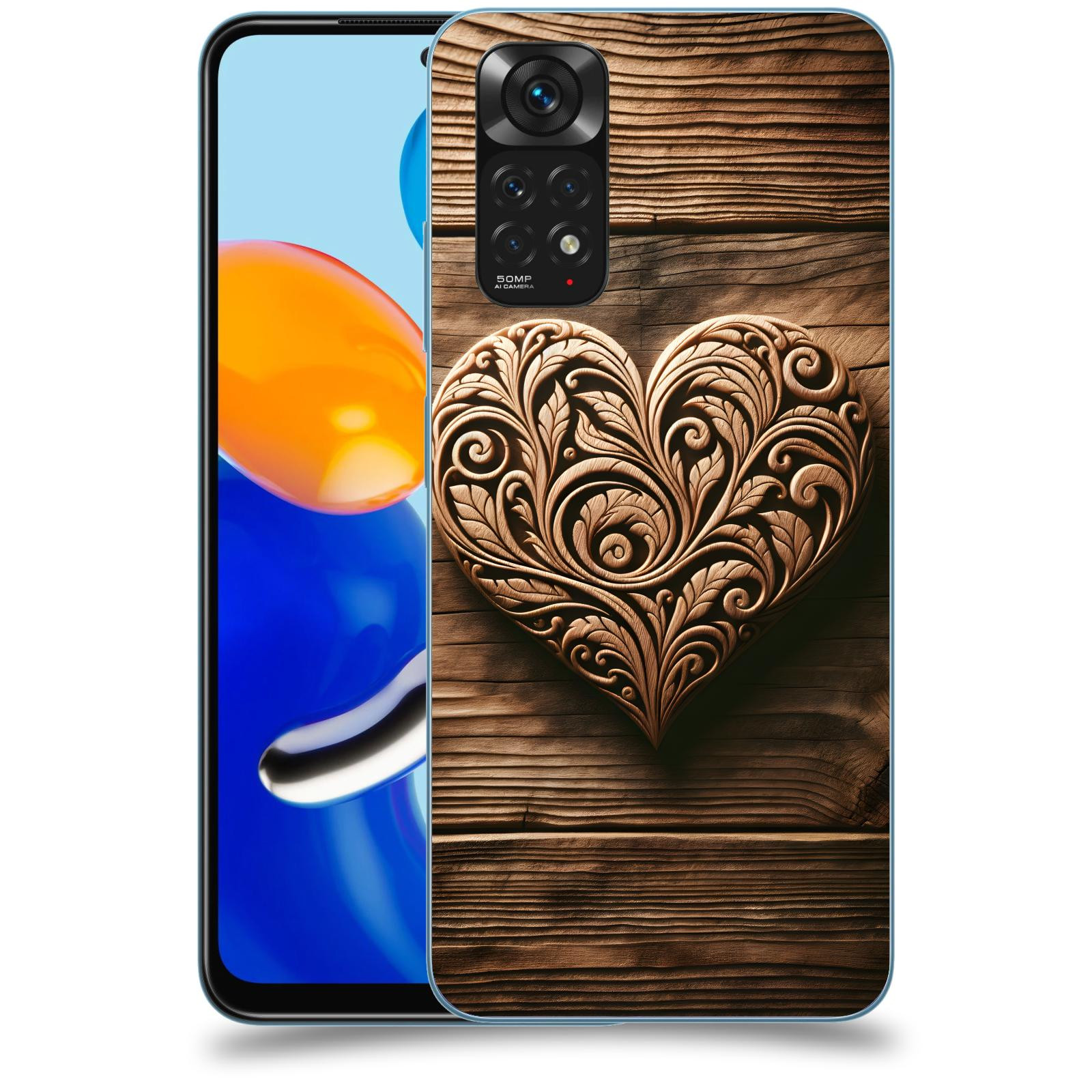 ACOVER Kryt na mobil Xiaomi Redmi Note 11 - Dřevěné srdce