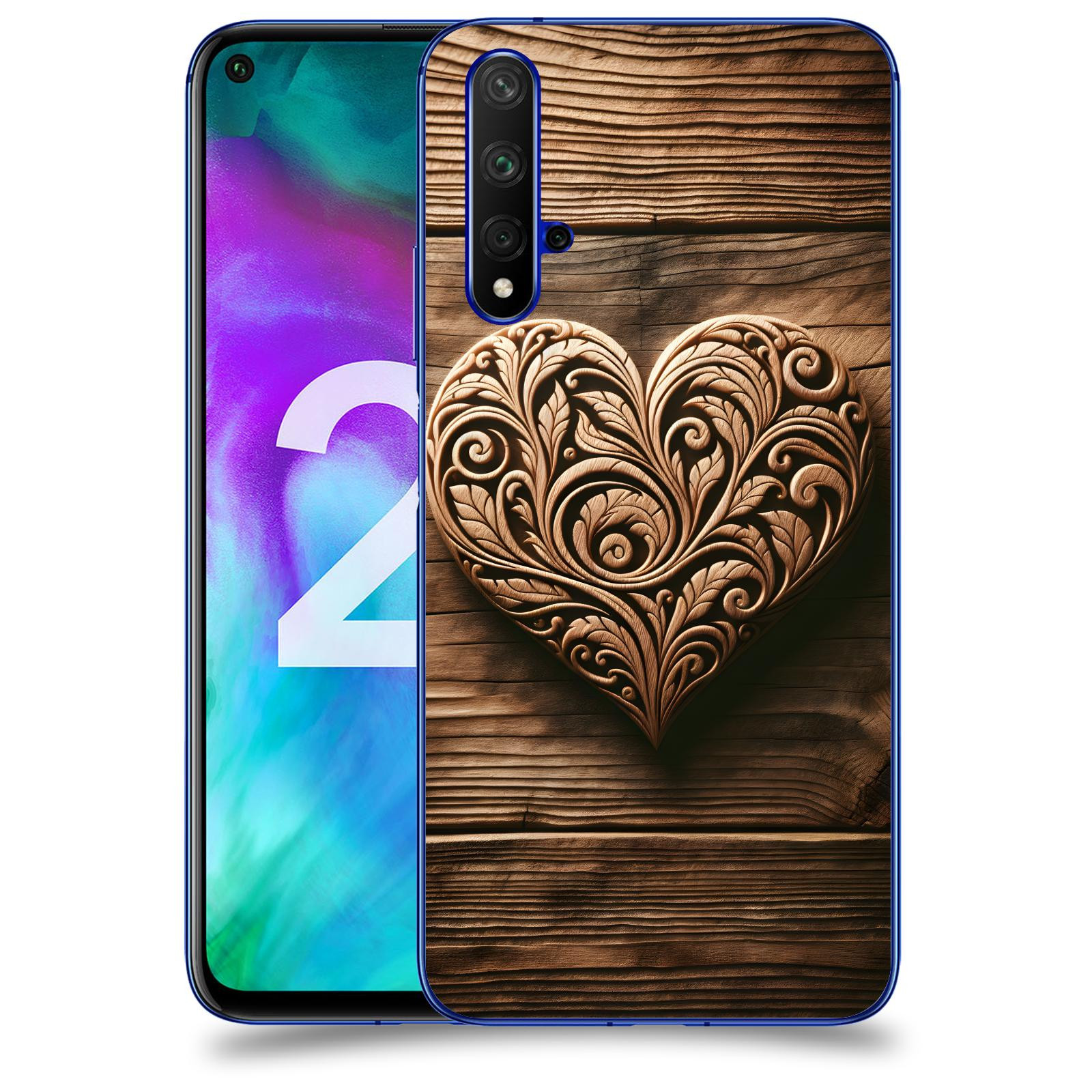 ACOVER Kryt na mobil Honor 20 - Dřevěné srdce