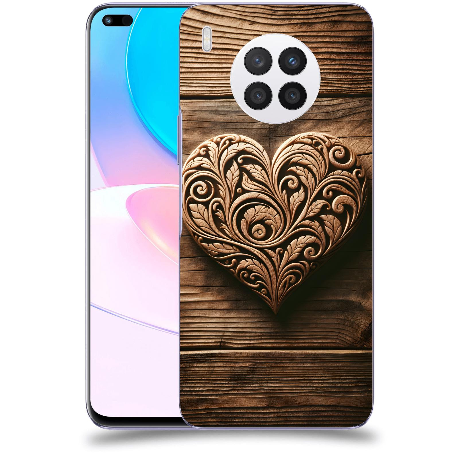 ACOVER Kryt na mobil Huawei Nova 8i - Dřevěné srdce