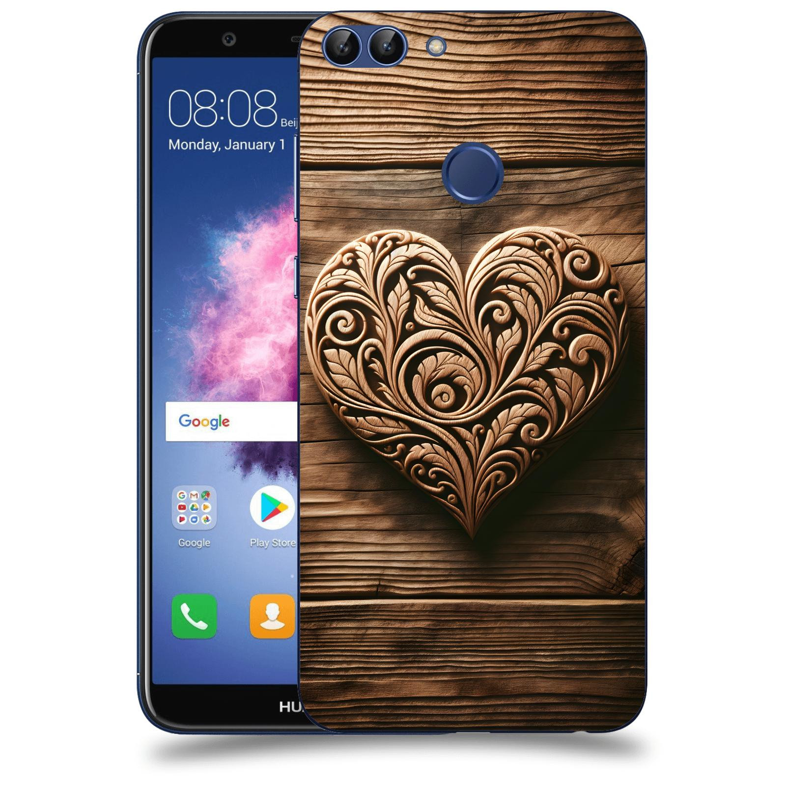ACOVER Kryt na mobil Huawei P Smart - Dřevěné srdce